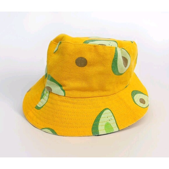 Avocado Bucket Yellow Summer Reversible Hat Boonie Sun Unisex Fruit Party Beach - Picture 1 of 6